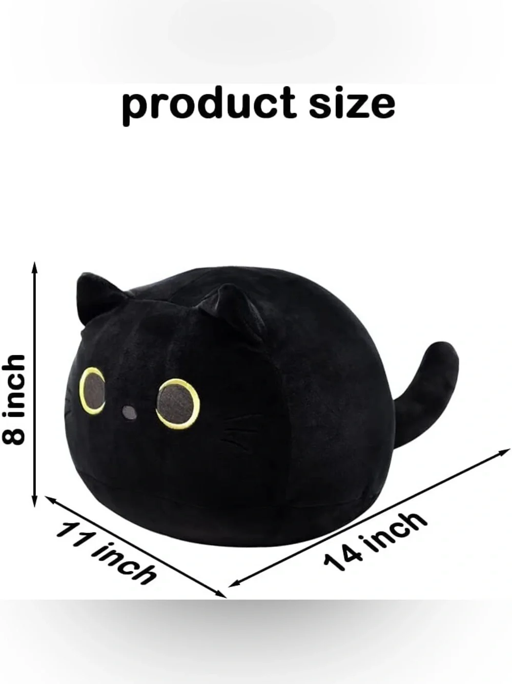 πββ¬ 12β Black Cat Plush Pillow | Popular Stuffed Animal - Picture 3 of 5